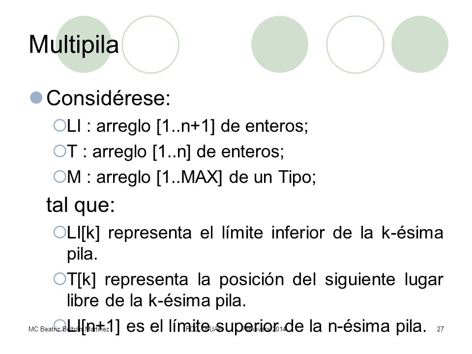 Multipila Considérese: tal que: LI : arreglo [1..n+1] de enteros;