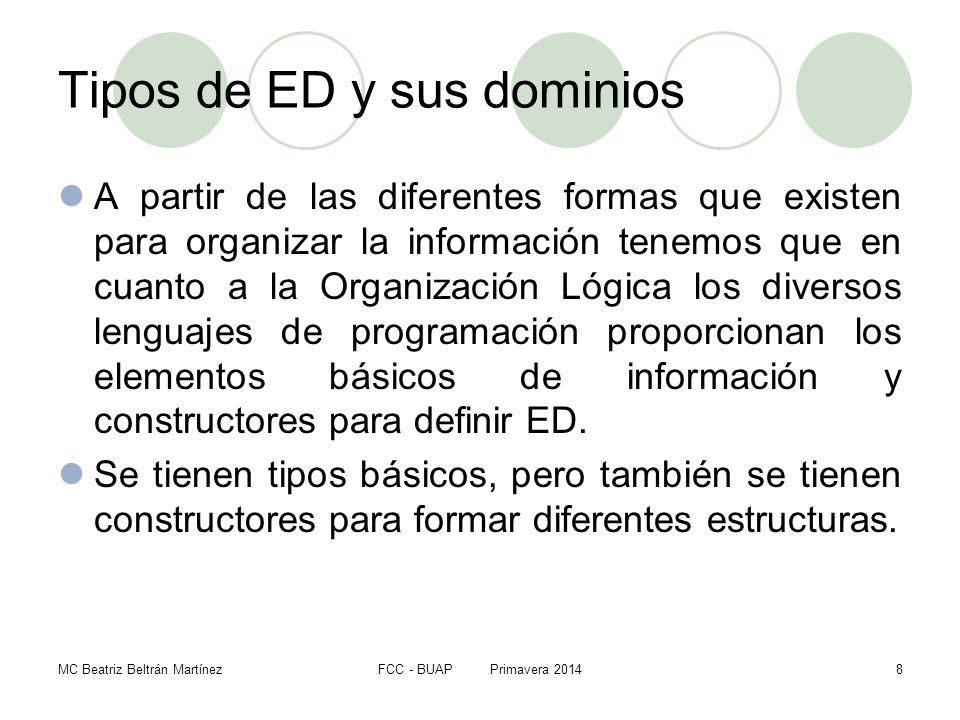 Tipos de ED y sus dominios