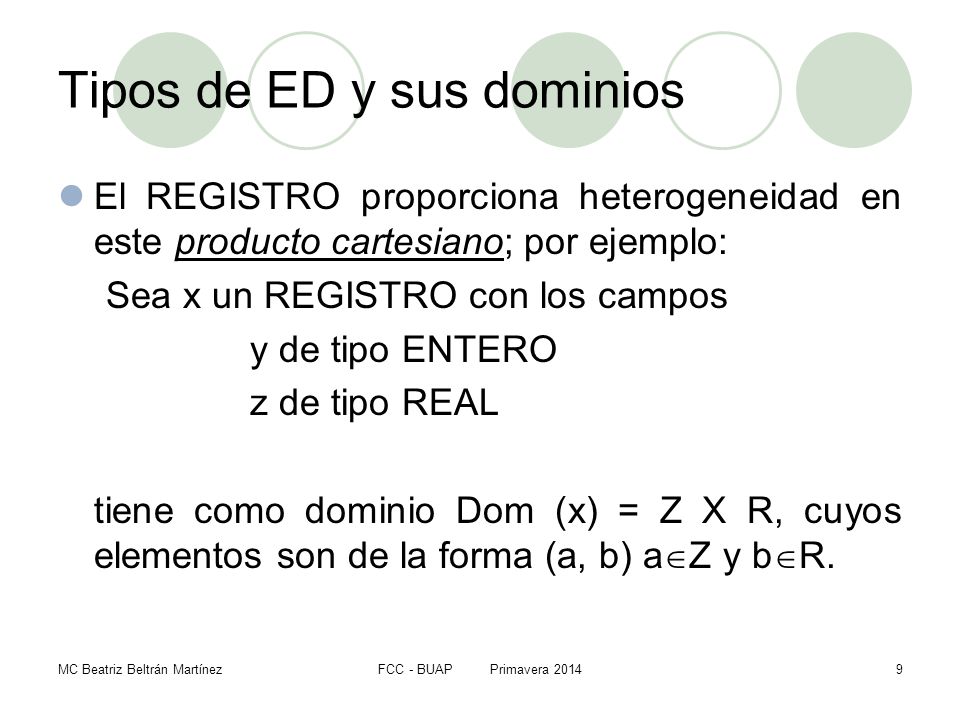 Tipos de ED y sus dominios