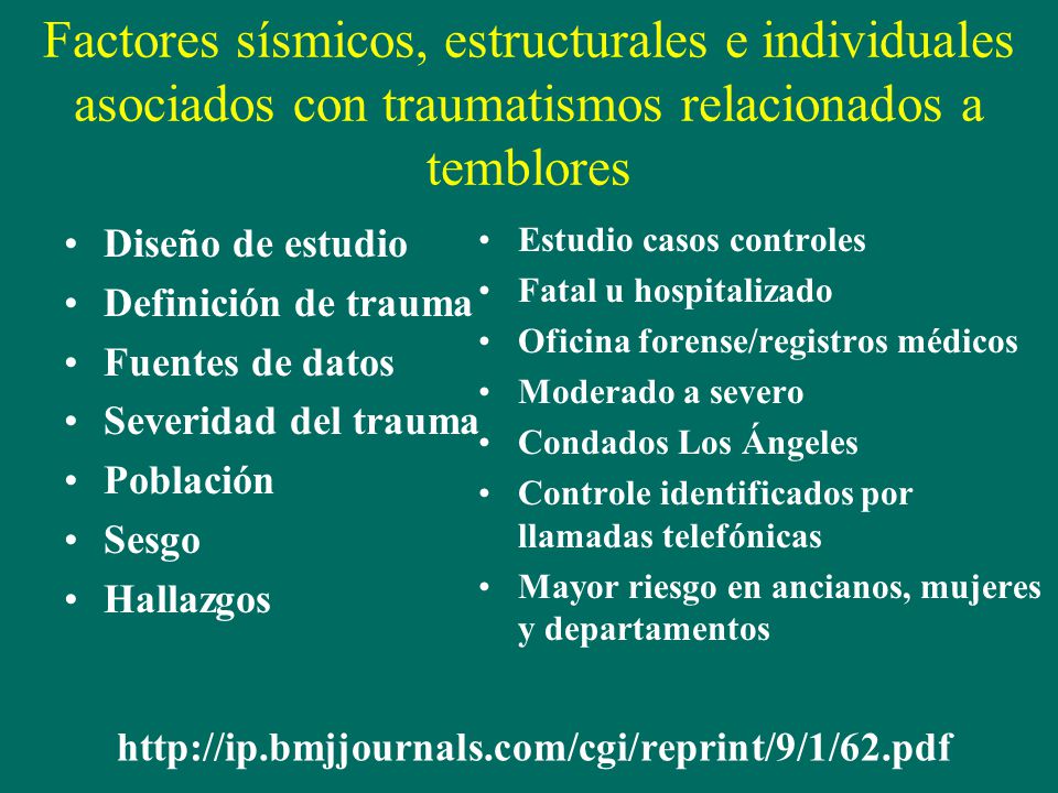 Factores sísmicos, estructurales e individuales asociados con traumatismos relacionados a temblores