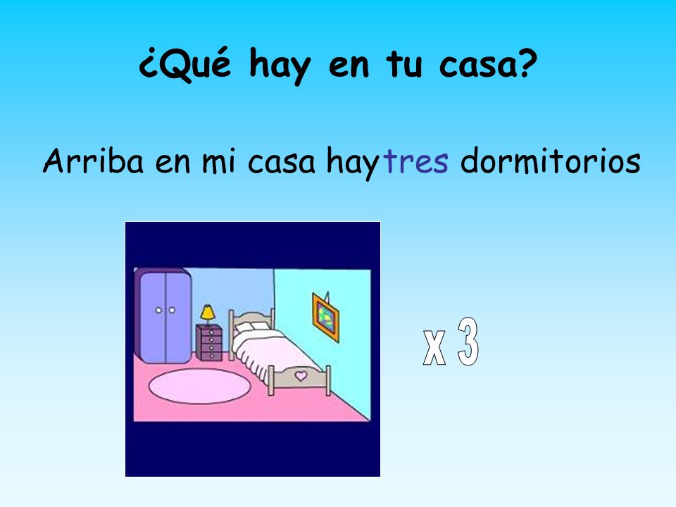 ¿Qué hay en tu casa Arriba en mi casa hay tres dormitorios x 3