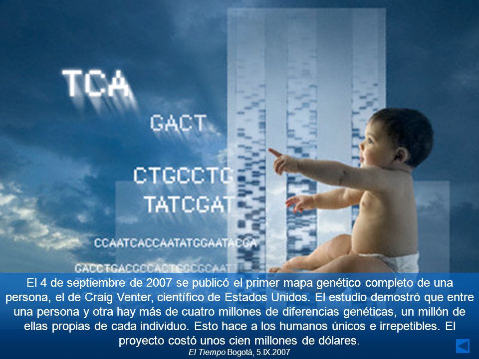 El 4 de septiembre de 2007 se publicó el primer mapa genético completo de una persona, el de Craig Venter, científico de Estados Unidos. El estudio demostró que entre una persona y otra hay más de cuatro millones de diferencias genéticas, un millón de ellas propias de cada individuo. Esto hace a los humanos únicos e irrepetibles. El proyecto costó unos cien millones de dólares.