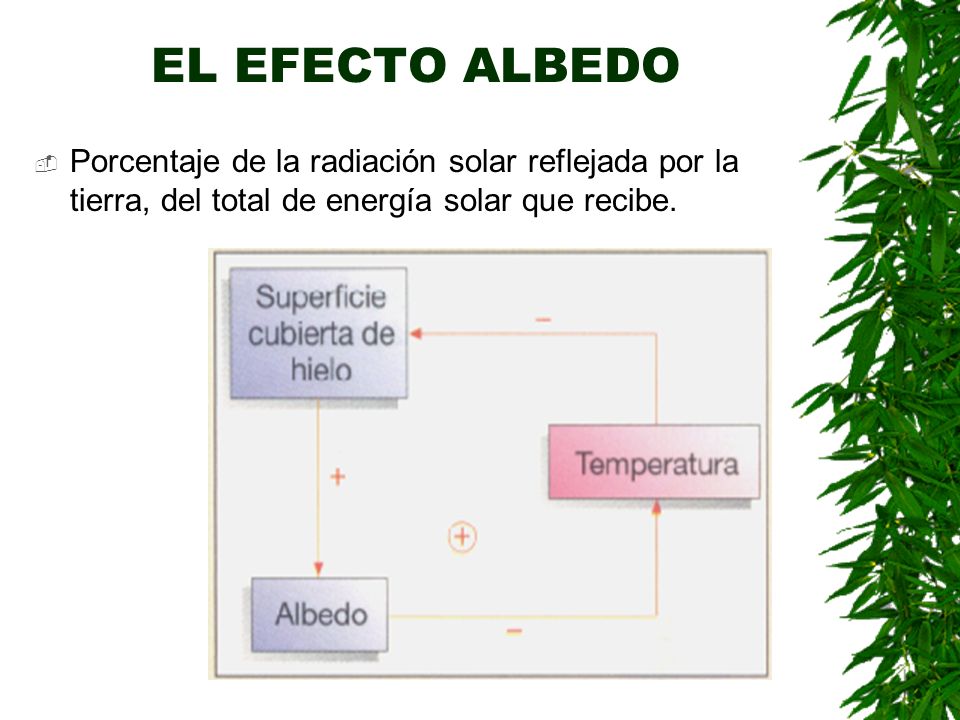 EL EFECTO ALBEDO Porcentaje de la radiación solar reflejada por la tierra, del total de energía solar que recibe.