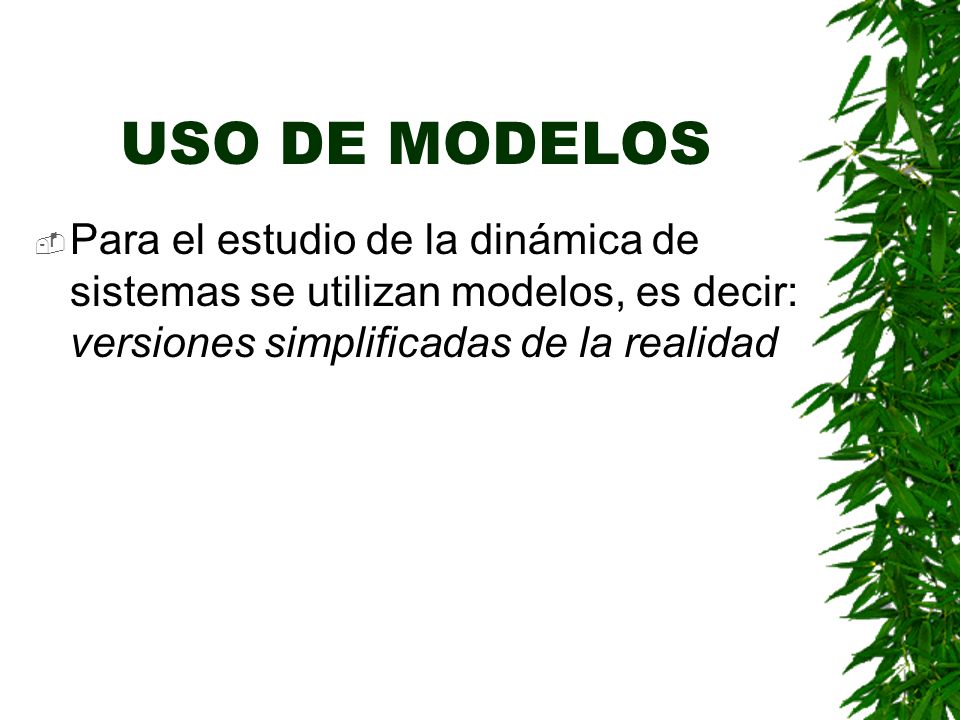 USO DE MODELOS Para el estudio de la dinámica de sistemas se utilizan modelos, es decir: versiones simplificadas de la realidad.