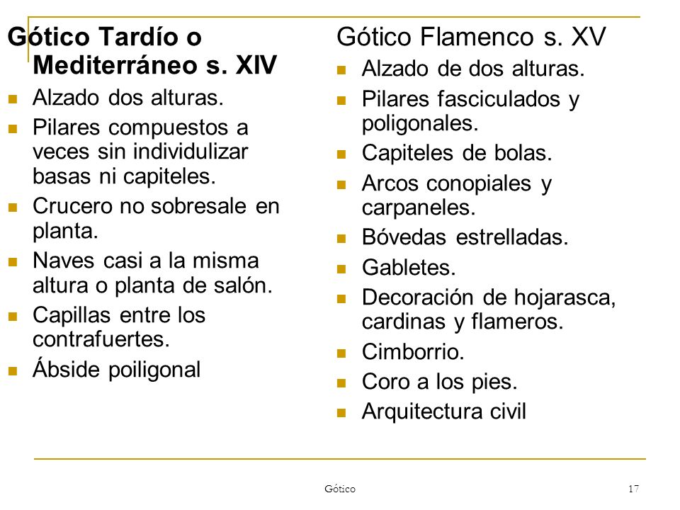 Gótico Tardío o Mediterráneo s. XIV Gótico Flamenco s. XV