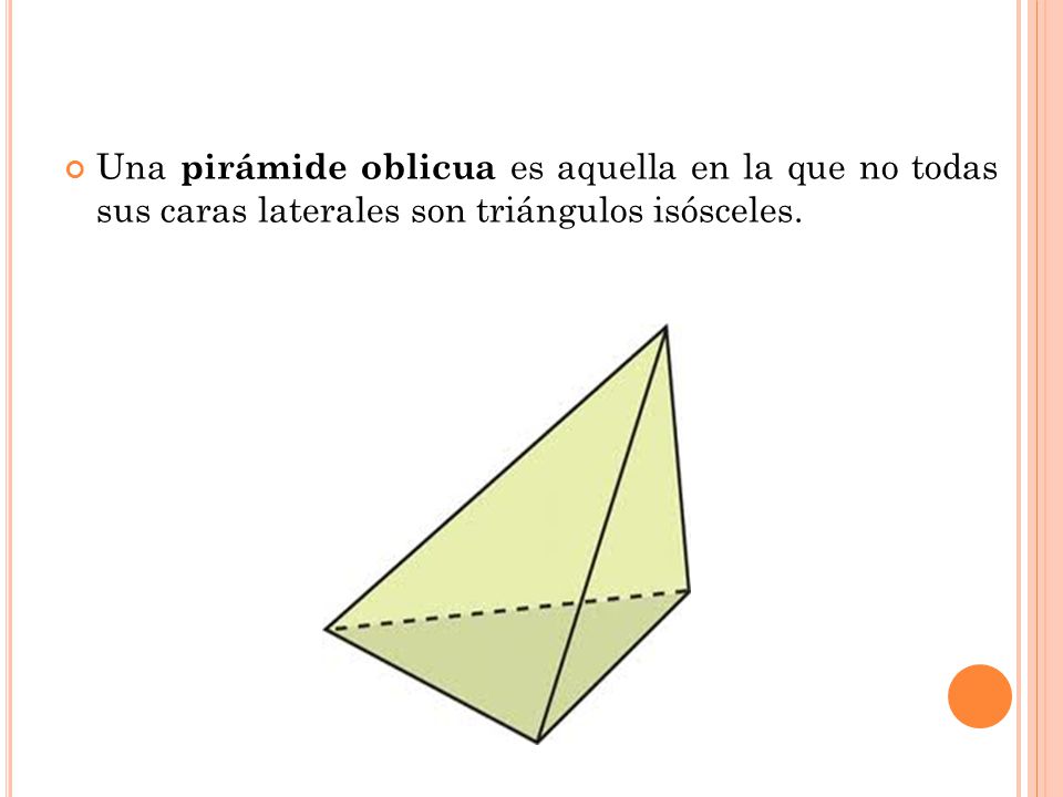 Una pirámide oblicua es aquella en la que no todas sus caras laterales son triángulos isósceles.