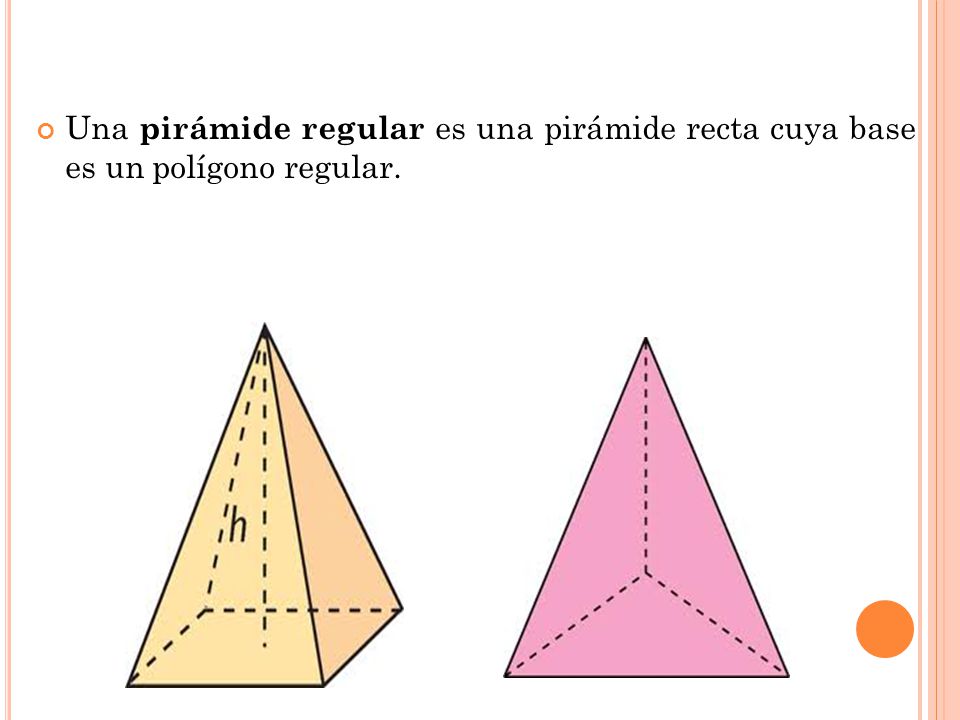Una pirámide regular es una pirámide recta cuya base es un polígono regular.