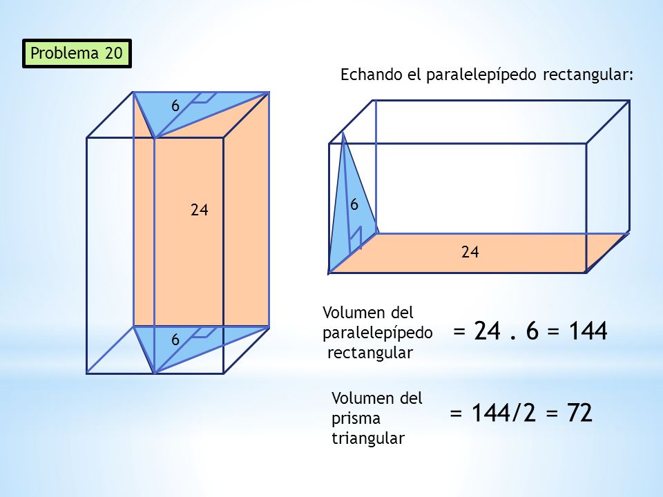 Problema 20 Echando el paralelepípedo rectangular: Volumen del. paralelepípedo.