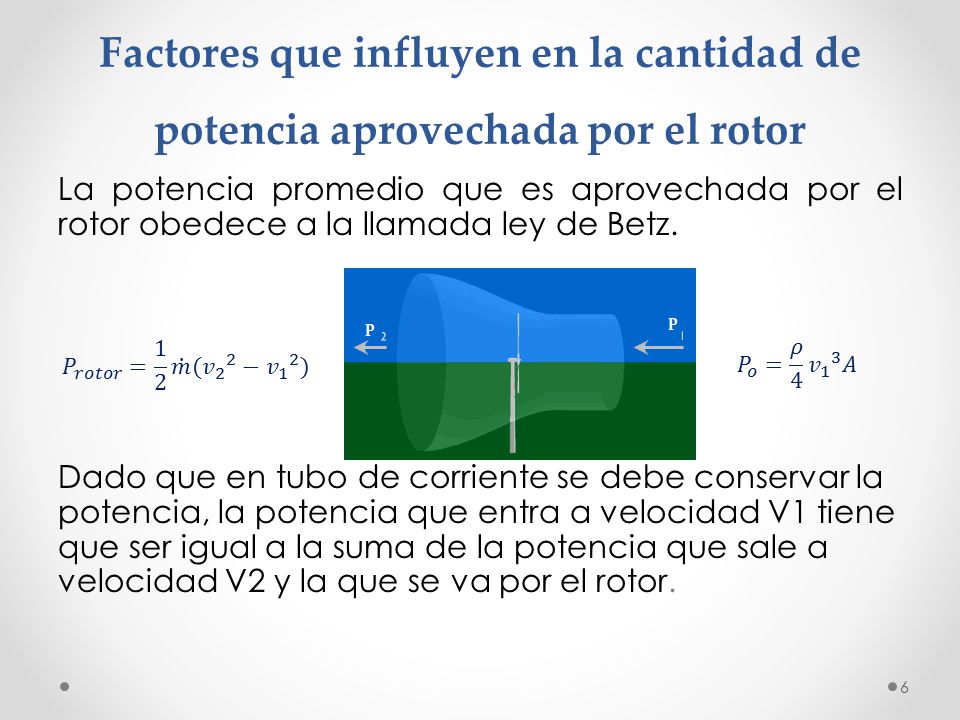 Factores que influyen en la cantidad de potencia aprovechada por el rotor