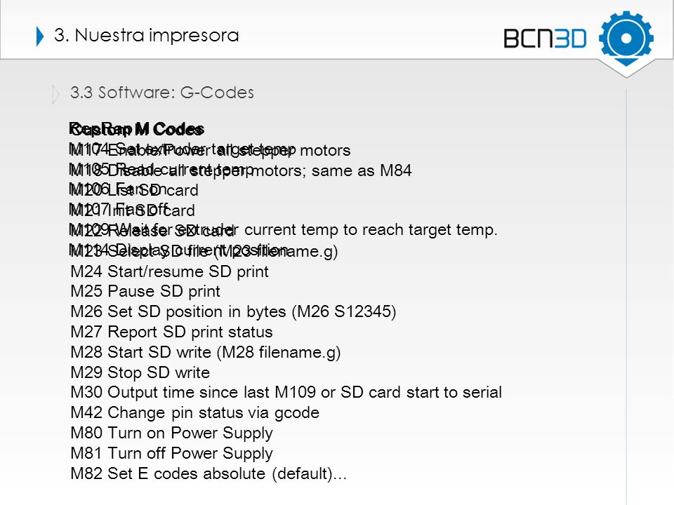 3. Nuestra impresora 3.3 Software: G-Codes RepRap M Codes