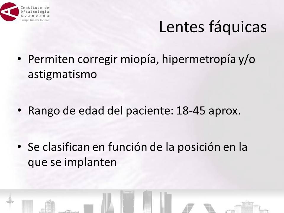Lentes fáquicas Permiten corregir miopía, hipermetropía y/o astigmatismo. Rango de edad del paciente: aprox.