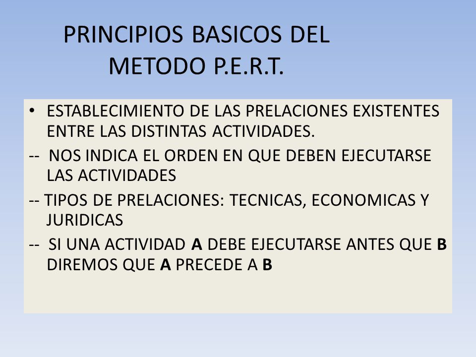 PRINCIPIOS BASICOS DEL METODO P.E.R.T.