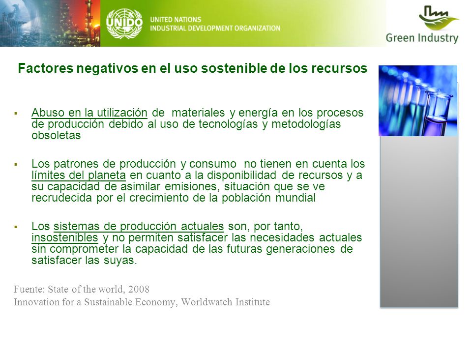 Factores negativos en el uso sostenible de los recursos
