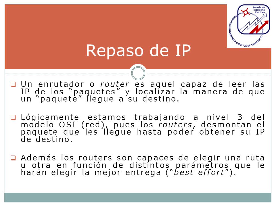 Repaso de IP Un enrutador o router es aquel capaz de leer las IP de los paquetes y localizar la manera de que un paquete llegue a su destino.
