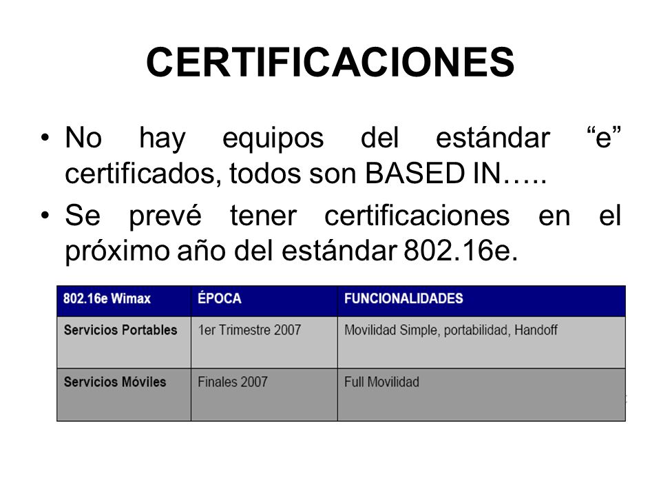 CERTIFICACIONES No hay equipos del estándar e certificados, todos son BASED IN…..