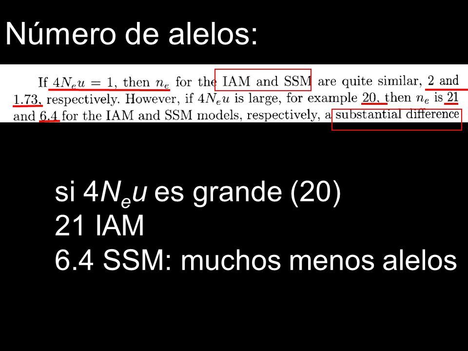 Número de alelos: si 4Neu es grande (20) 21 IAM