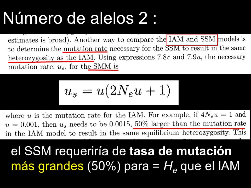 Número de alelos 2 : el SSM requeriría de tasa de mutación