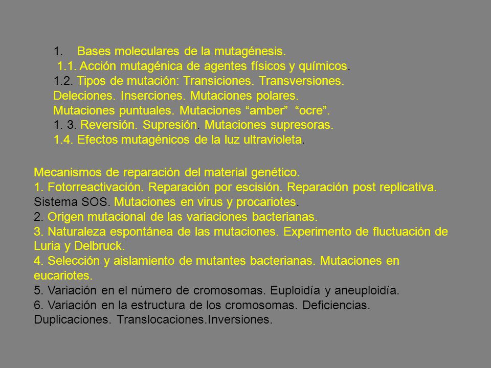 1. Bases moleculares de la mutagénesis.