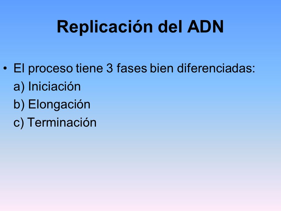 Replicación del ADN El proceso tiene 3 fases bien diferenciadas: