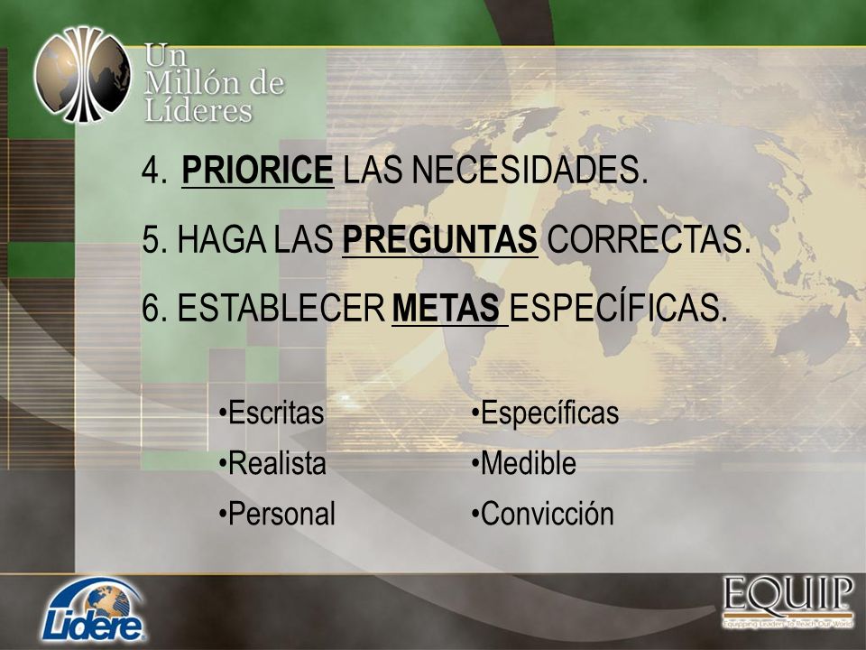 4. PRIORICE LAS NECESIDADES. 5. HAGA LAS PREGUNTAS CORRECTAS.