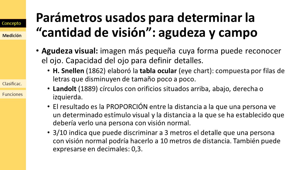 Parámetros usados para determinar la cantidad de visión : agudeza y campo