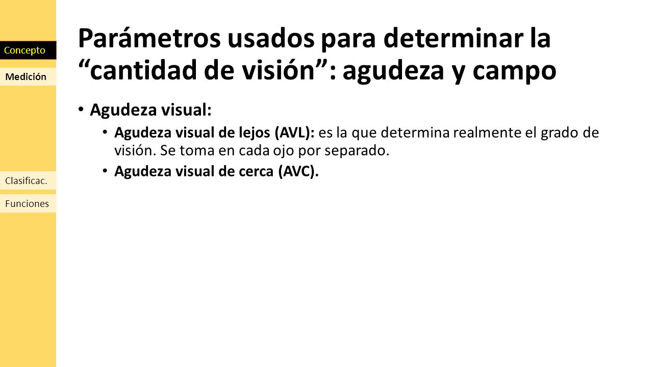Parámetros usados para determinar la cantidad de visión : agudeza y campo