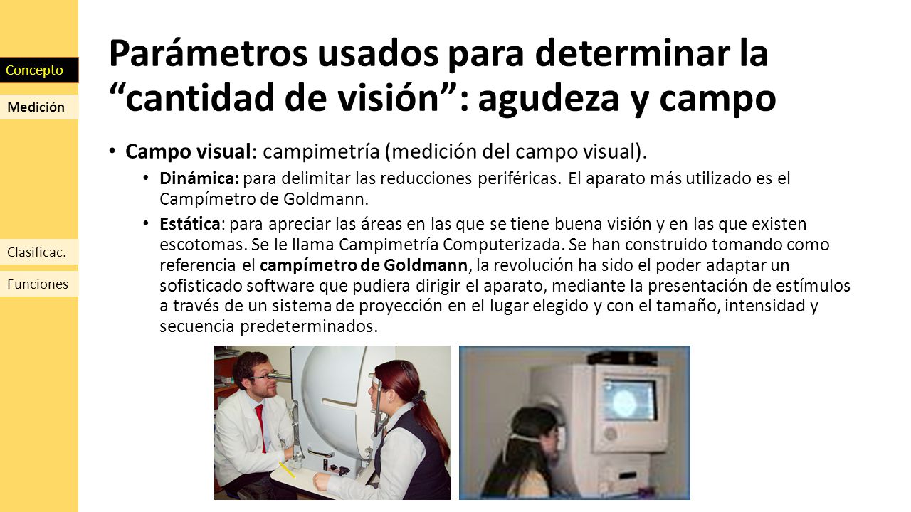 Parámetros usados para determinar la cantidad de visión : agudeza y campo