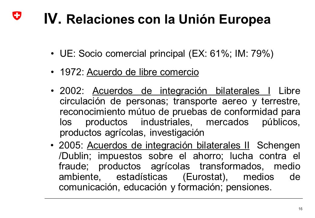 IV. Relaciones con la Unión Europea