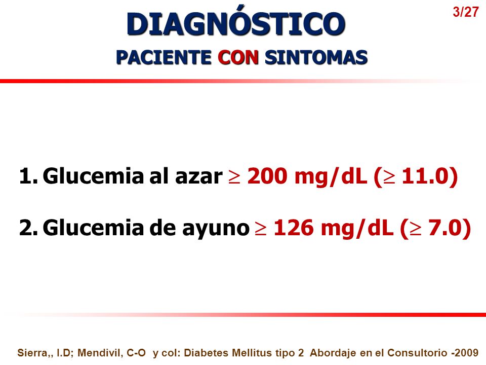 DIAGNÓSTICO 1. Glucemia al azar  200 mg/dL ( 11.0)