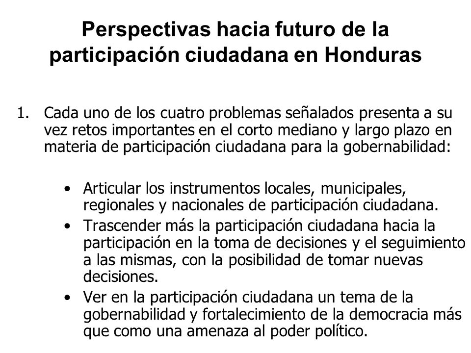 Perspectivas hacia futuro de la participación ciudadana en Honduras
