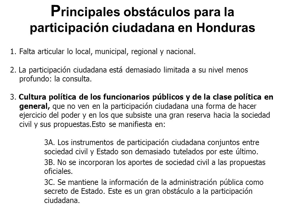 Principales obstáculos para la participación ciudadana en Honduras