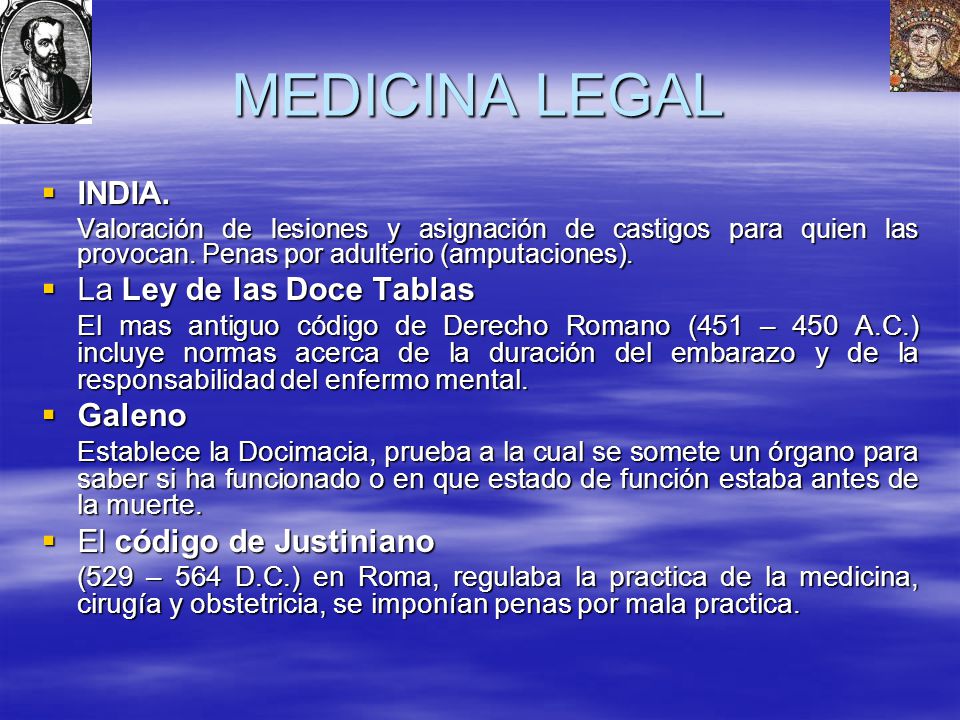 MEDICINA LEGAL INDIA. La Ley de las Doce Tablas Galeno