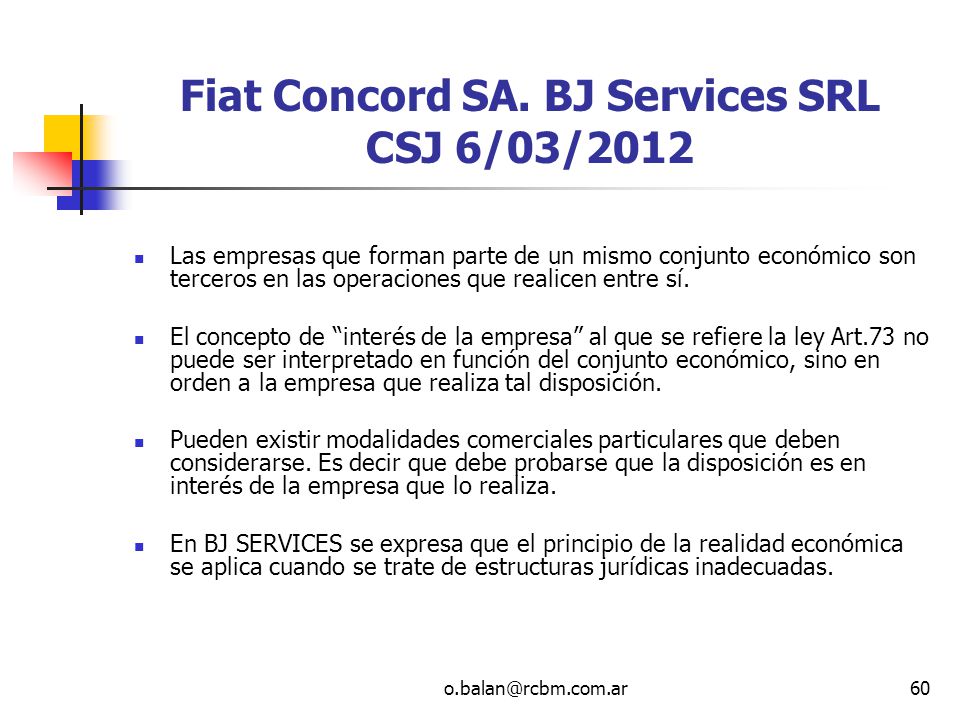 Fiat Concord SA. BJ Services SRL CSJ 6/03/2012