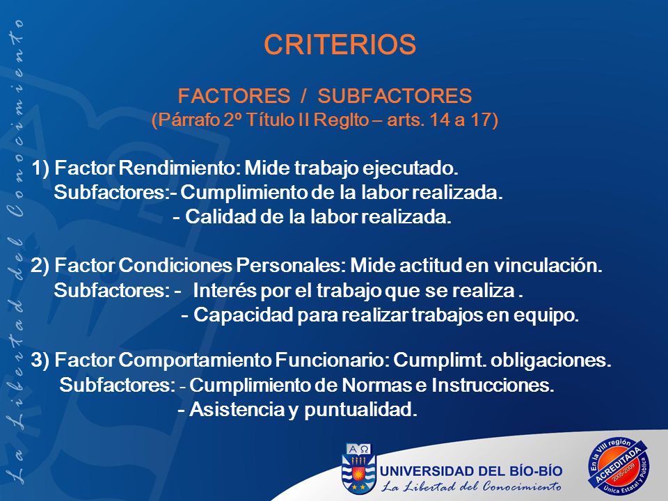 FACTORES / SUBFACTORES (Párrafo 2º Título II Reglto – arts. 14 a 17)