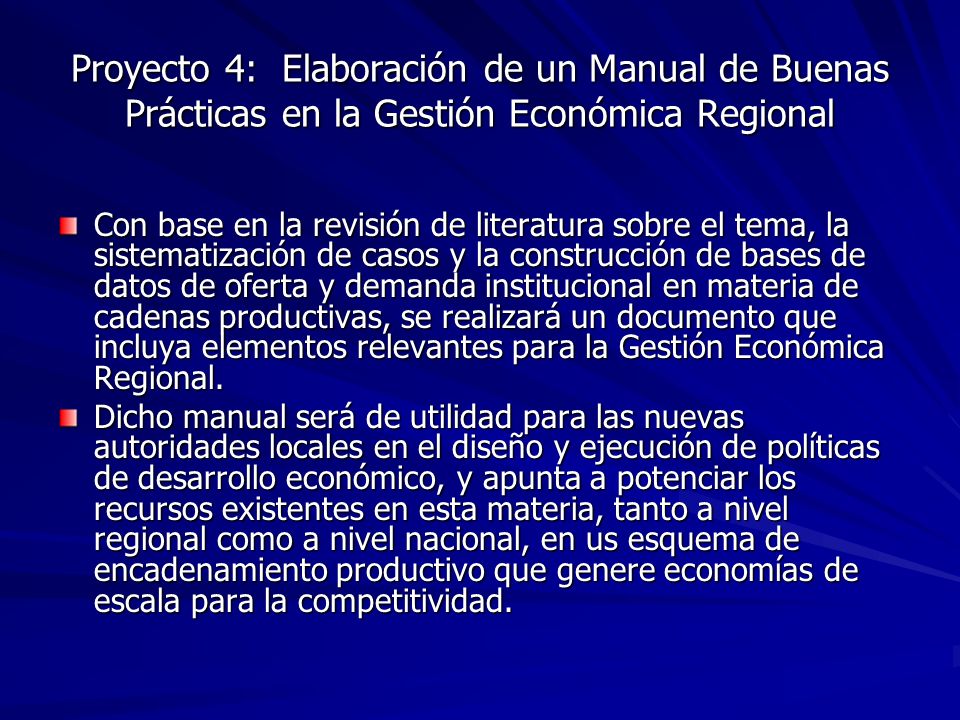 Proyecto 4: Elaboración de un Manual de Buenas Prácticas en la Gestión Económica Regional