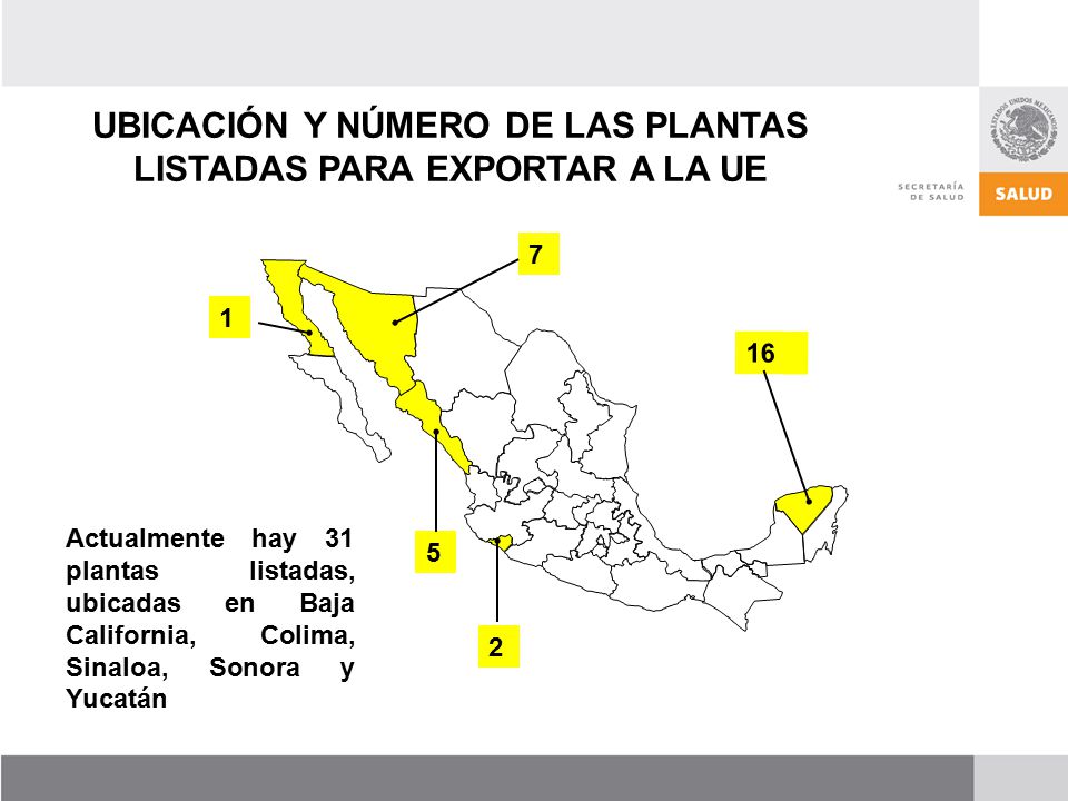 UBICACIÓN Y NÚMERO DE LAS PLANTAS LISTADAS PARA EXPORTAR A LA UE