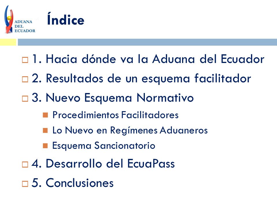 Índice 1. Hacia dónde va la Aduana del Ecuador