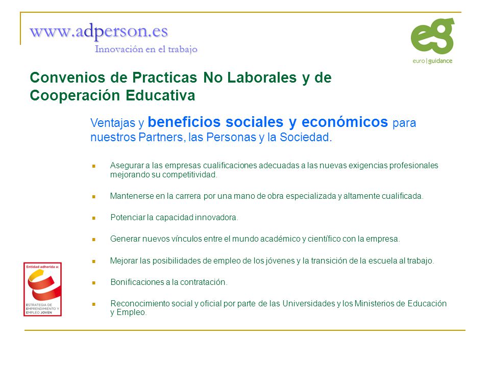 Innovación en el trabajo Convenios de Practicas No Laborales y de Cooperación Educativa