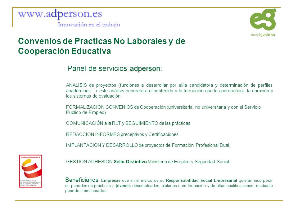 Innovación en el trabajo Convenios de Practicas No Laborales y de Cooperación Educativa
