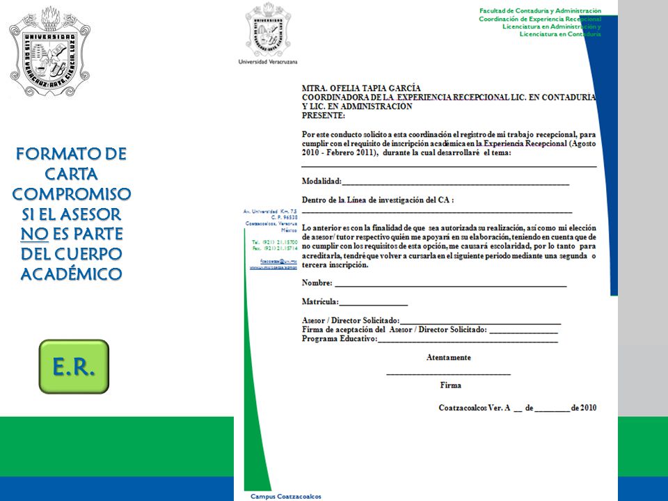 FORMATO DE CARTA COMPROMISO SI EL ASESOR NO ES PARTE DEL CUERPO ACADÉMICO