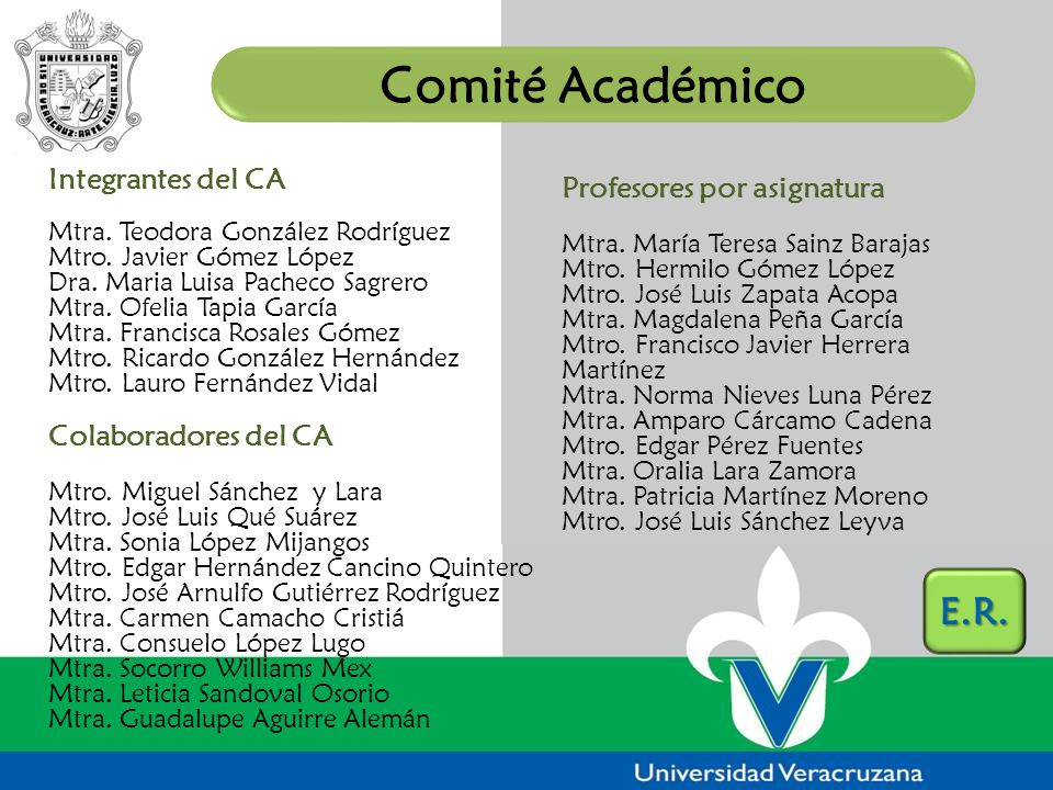 Comité Académico E.R. Integrantes del CA Profesores por asignatura
