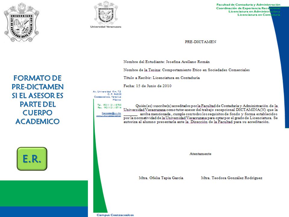 FORMATO DE PRE-DICTAMEN SI EL ASESOR ES PARTE DEL CUERPO ACADEMICO