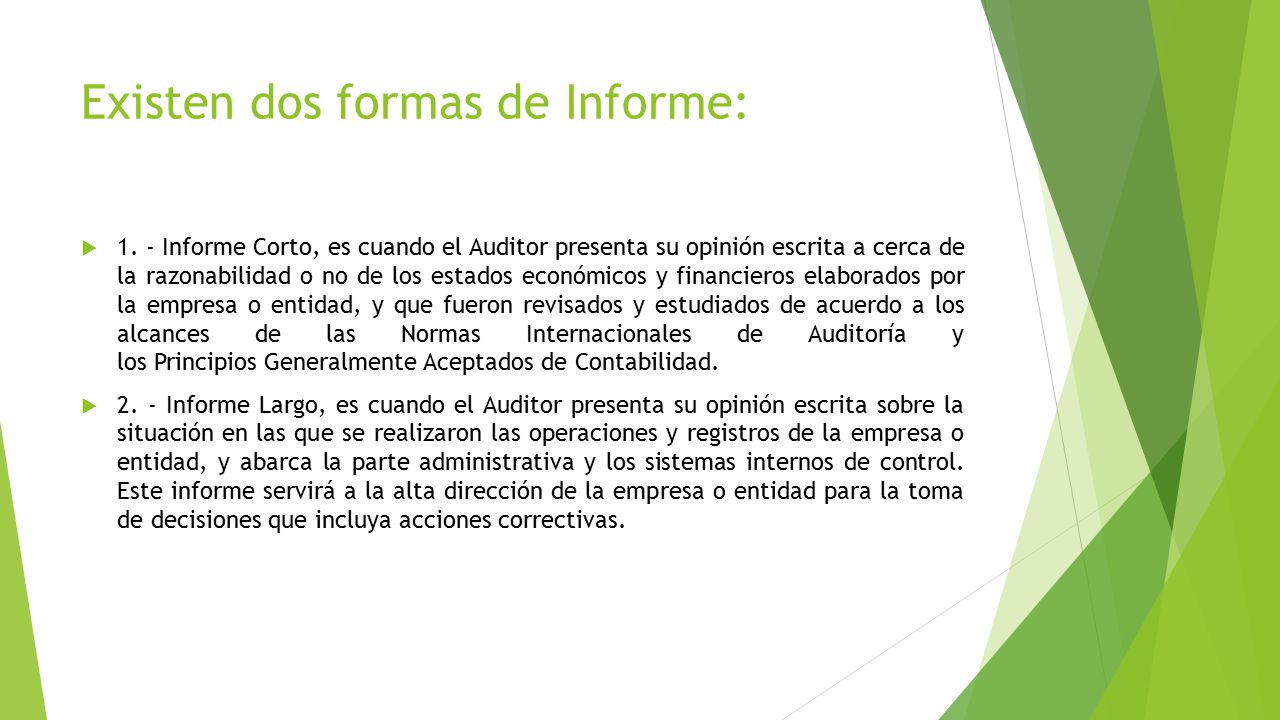 Ejemplos De Informe De Auditoria Corto Y Largo