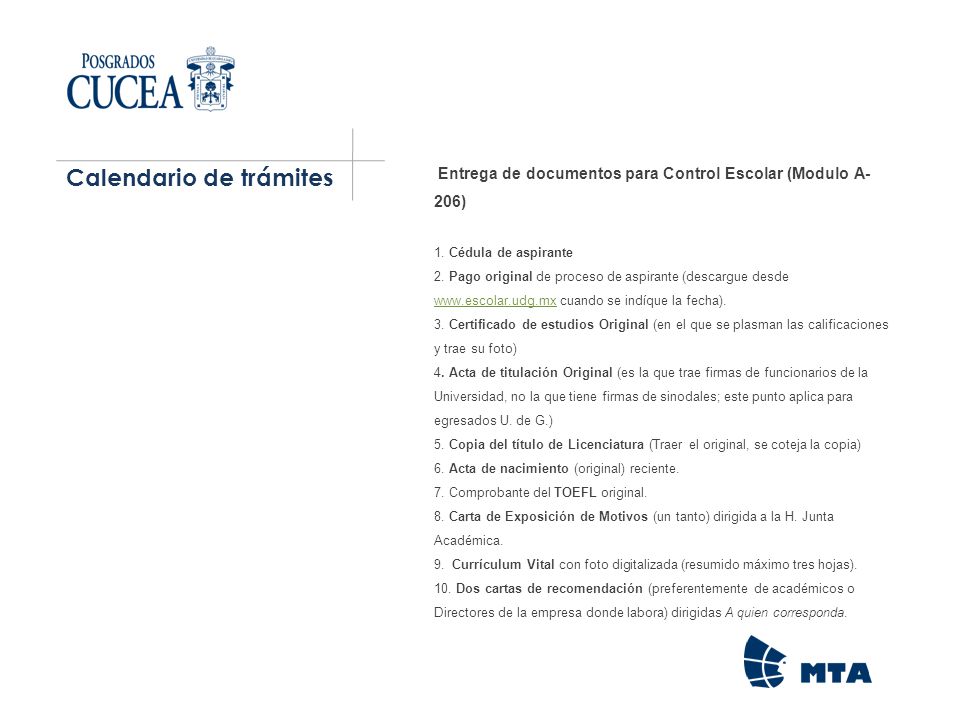 Calendario de trámites