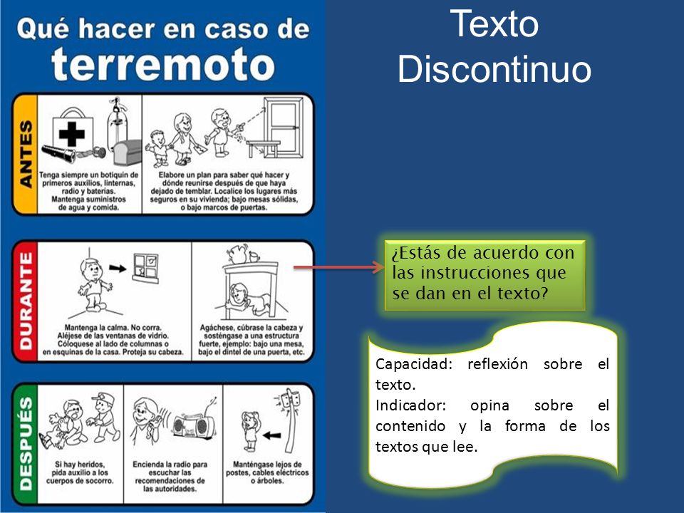 Texto Discontinuo ¿Estás de acuerdo con las instrucciones que se dan en el texto Capacidad: reflexión sobre el texto.