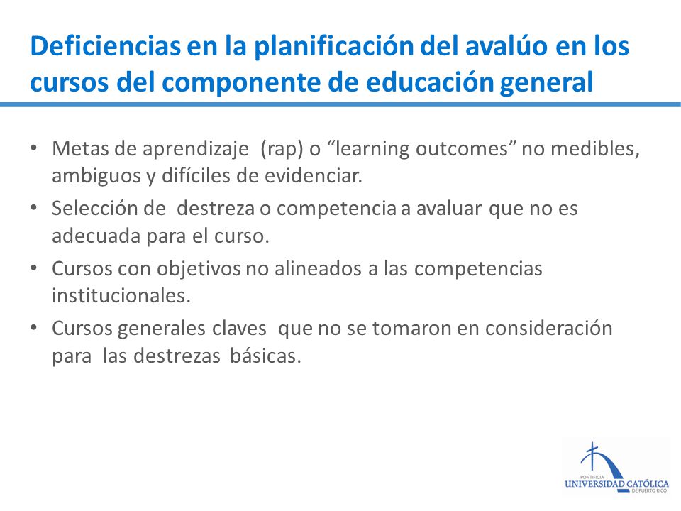 Deficiencias en la planificación del avalúo en los cursos del componente de educación general