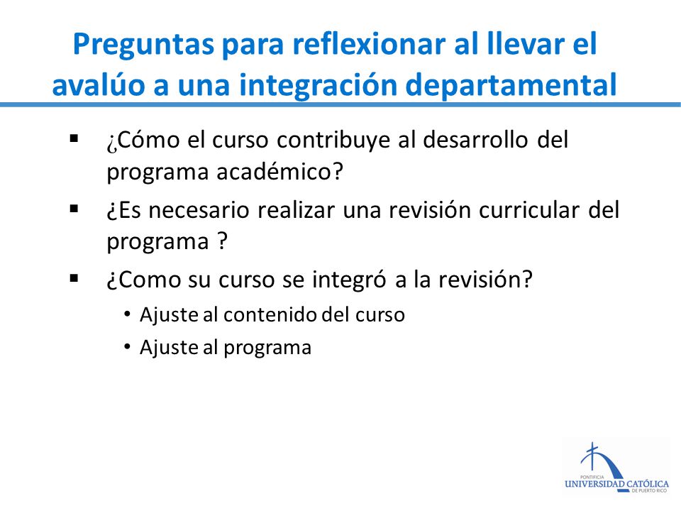 Preguntas para reflexionar al llevar el avalúo a una integración departamental