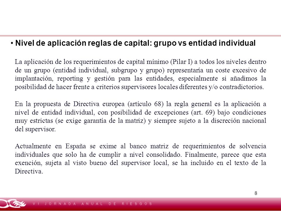 Nivel de aplicación reglas de capital: grupo vs entidad individual