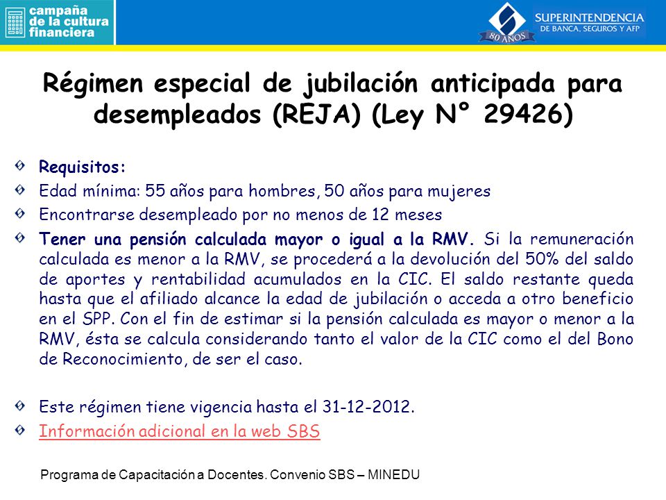 Régimen especial de jubilación anticipada para desempleados (REJA) (Ley N° 29426)
