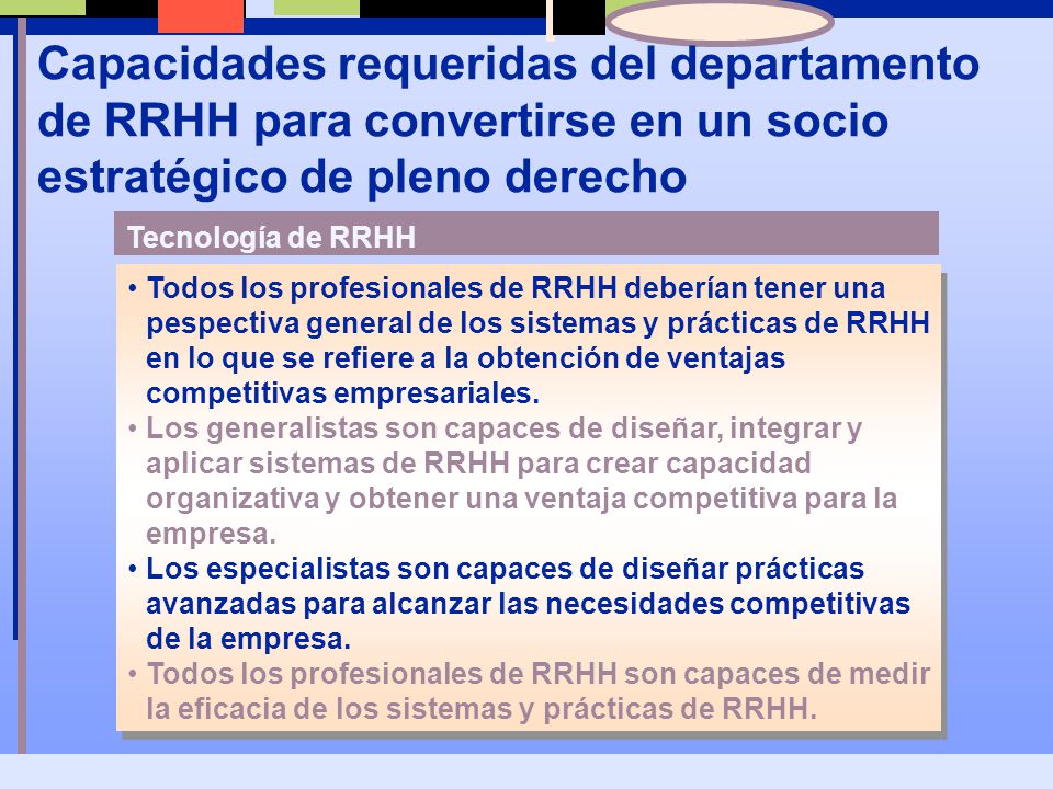 Capacidades requeridas del departamento de RRHH para convertirse en un socio estratégico de pleno derecho